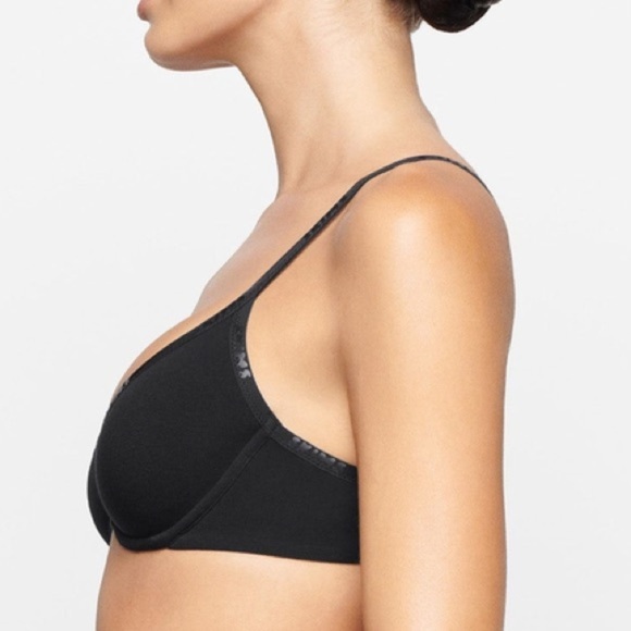 Skims Kim Kardashian Cotton Logo Underwire Demi Soft Bra Soot Black - Picture 2 of 16